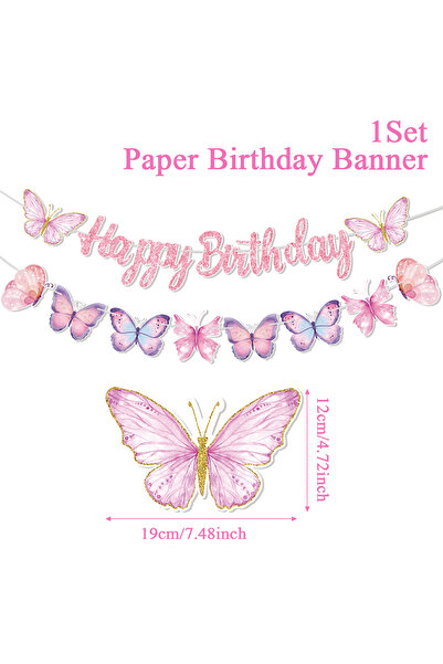 Choice banner 1 Pink Happy Birthday Banner With Butterfly Dancing Hanging Pen...