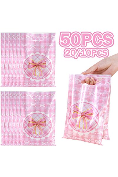 Choice 20 قطعة، 10/20/50 قطعة، أكياس تغليف هدايا وردية اللون مزينة بفيونكة حل...