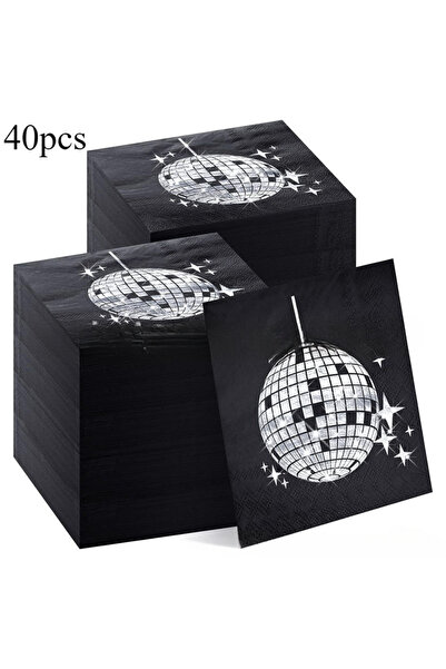 Choice3 40 منديل ورقي أسود، 40/20 منديل ورقي أسود بتصميم كرة الديسكو من السبع...
