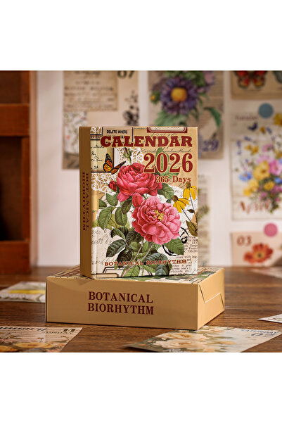 Choice تقويم ورقي يومي مزخرف بنمط إيقاع النبات لعام 2026، غير لاصق، بخلفية زه...