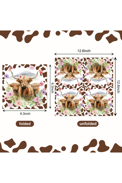 Choice MM293-ZJ-20 قطعة، طقم أدوات مائدة مناديل ورقية مزينة بنقشة بقرة بنية م...