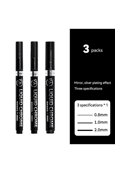 Choice10 3Pcs Silver mix 0.8/1/2mm Mirror Marker Pen DIY Reflective Paint Pen...