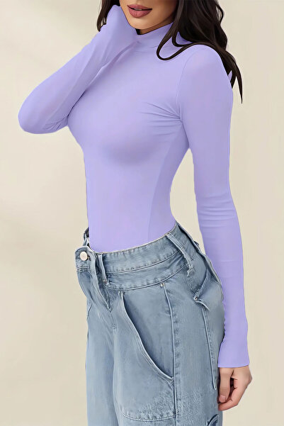 LoremLavida Balıkçıl Yaka %100 Pamuk Uzun Kollu Bady