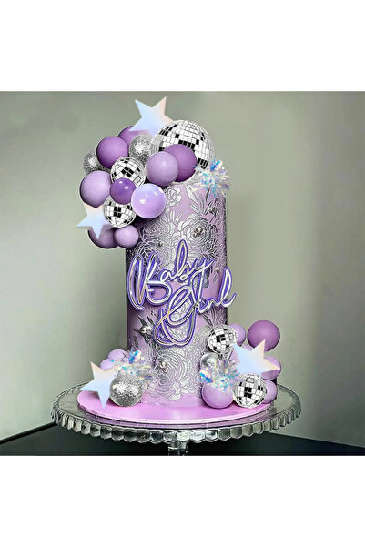 Choice 37pcs Purple Disco Ball Mirror Balls Cake Decorations with Silver Star...