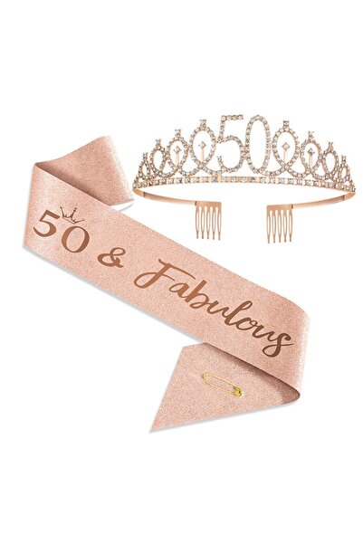 Choice Rose Gold-50 Birthday Tiara Crown Sash Women Girls 10Th 13Th 16Th 21St...