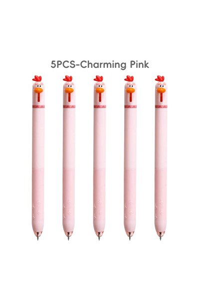 Choice أقلام جل على شكل دجاجة مضحكة، أسود ووردي (5 قطع)، حبر سريع الجفاف 0.5 ...