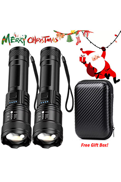 Choice مجموعة مصباح يدوي فائق السطوع، قابل لإعادة الشحن عبر منفذ USB، مزود بإ...