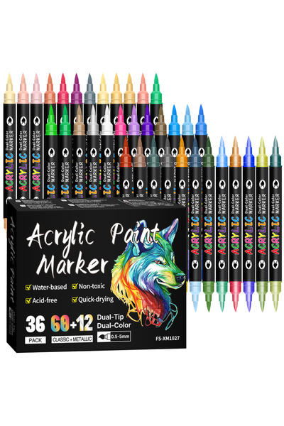 Choice عبوة من 36 قلم تلوين أكريليك - 72 لونًا (24/48/72/144 لونًا)، رؤوس مزد...
