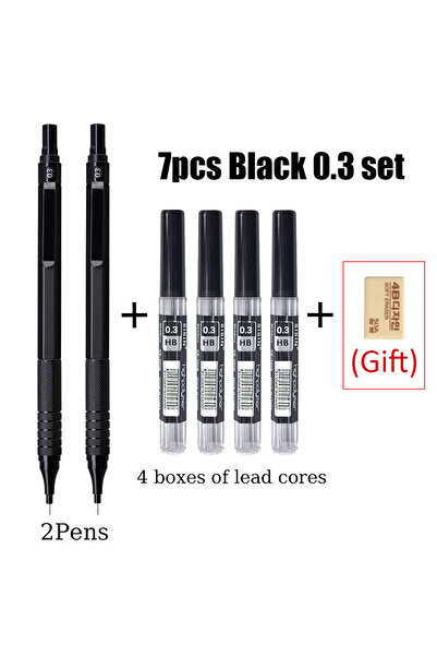 Choice مجموعة أقلام رصاص ميكانيكية معدنية سوداء/فضية، 7 قطع، 0.3 مم، عبوة إعا...