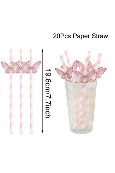 Choice Pink 20pcs Pink Butterfly Paper Straw Drinking Straw Wedding Birthday ...