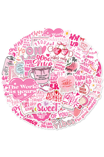 Choice ٥٠ قطعة (١٠/٣٠/٥٠ قطعة) ملصقات كرتونية وردية اللون تحمل اقتباسات ملهمة...