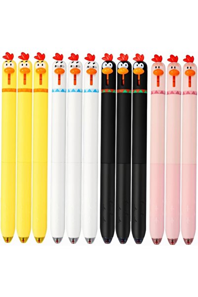 Choice مجموعة متنوعة من 12 قلمًا مرنًا بتصميم دجاجة مرحة، تصميم ضغط لطيف، رأس...