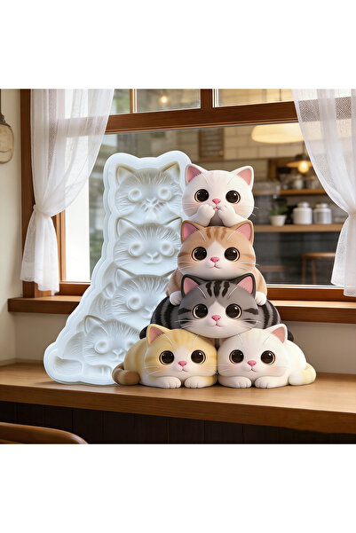 Choice Stacked cute cat silicone molds, reusable resin molds, clay and plaste...