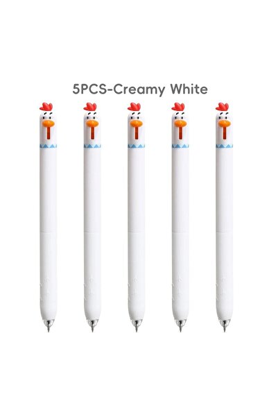 Choice قلم جل أسود وأبيض (5 قطع) بتصميم دجاجة مرحة، حبر سريع الجفاف 0.5 مم، ل...