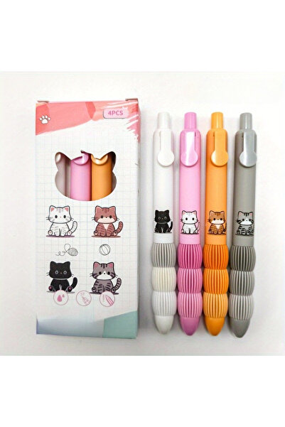 Choice أقلام حبر جاف من كات، 4 أقلام بتصميم جيب بنقشة قطة وكلب، كتابة سلسة لل...