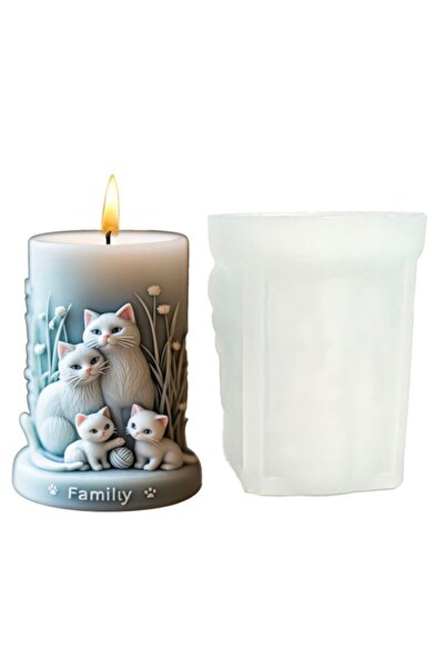 Choice قالب شموع ثلاثي الأبعاد من السيليكون على شكل عائلة قطط، قطعة واحدة، أر...