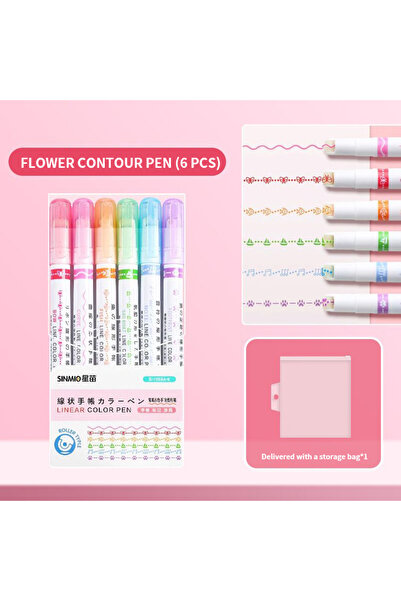 Choice 6-pack - Pink 6 fluorescent pens with different curved shapes, suitabl...