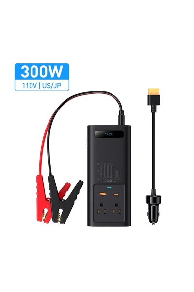 Baseus محول طاقة للسيارة بقدرة 300 واط، 110 فولت (أمريكي/ياباني)، 150 واط، يح...