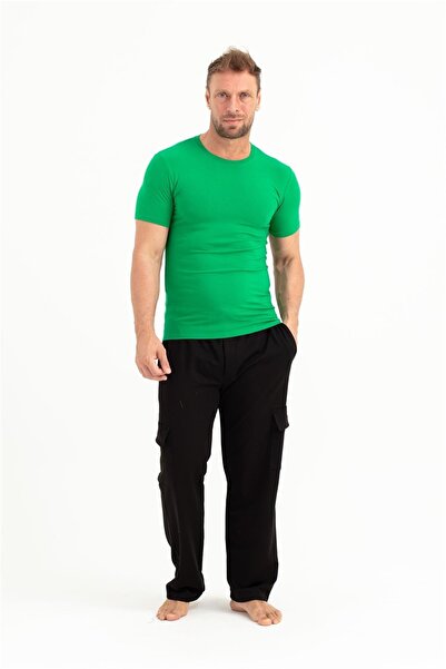 OBJE Men's Green Combed Cotton Modal T-Shirt