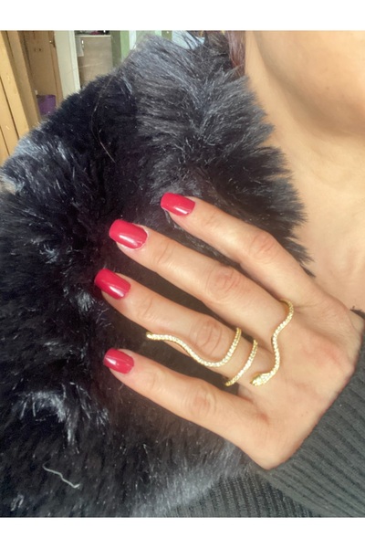 Byoz store خاتم بتصميم أنيق باللون الذهبي مع حجر الزركون وشكل الثعبان