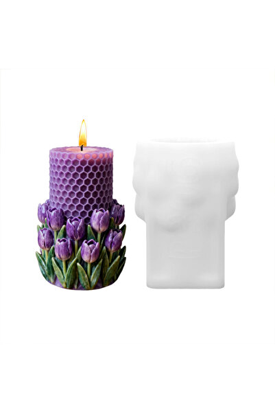 Choice 1 Piece 【Honeycomb Tulip 3D Candle Mold】Silicone DIY Handmade Candle M...