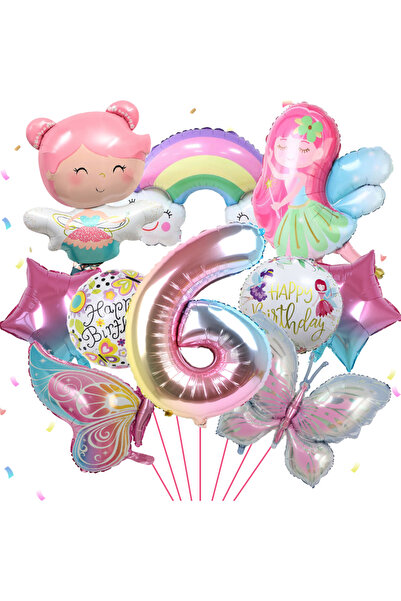 Choice 32inch NO.6 Cute Butterfly Fairy Theme Girl Princess Birthday Foil Bal...