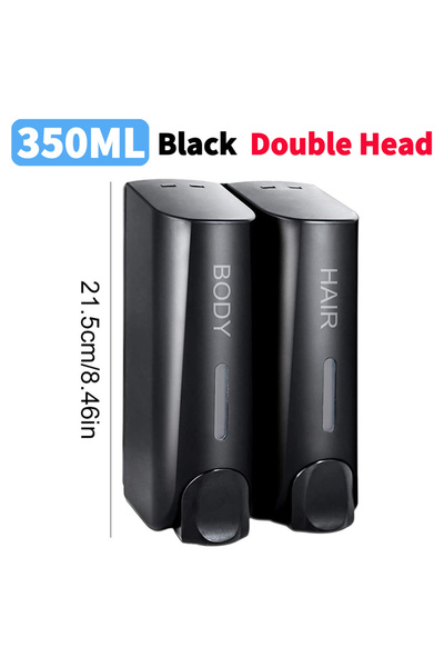 Choice موزع شامبو وجل استحمام أسود برأسين، سعة 350 مل، مقاوم للماء، يُثبت على...