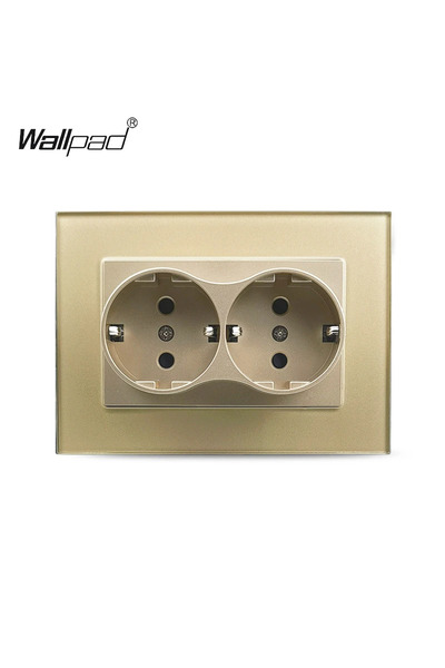 Choice1 Gold 120*86MM Double EU Wall Power Socket White Tempered Glass Panel ...