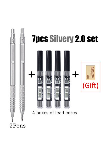 Choice مجموعة أقلام رصاص ميكانيكية معدنية سوداء/فضية، 7 قطع، لون فضي، 0.3-2.0...