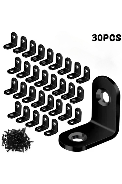 Choice4 S-Black 20X20 30pcs 30/50pcs Black Stainless Steel L Brackets with Sc...