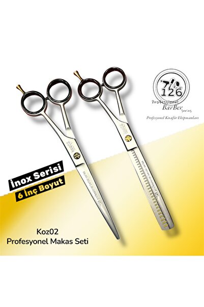126 Professionel Barber Series Koz02 Profesyonel Saç Kesim Makası Ve Ara Maka...