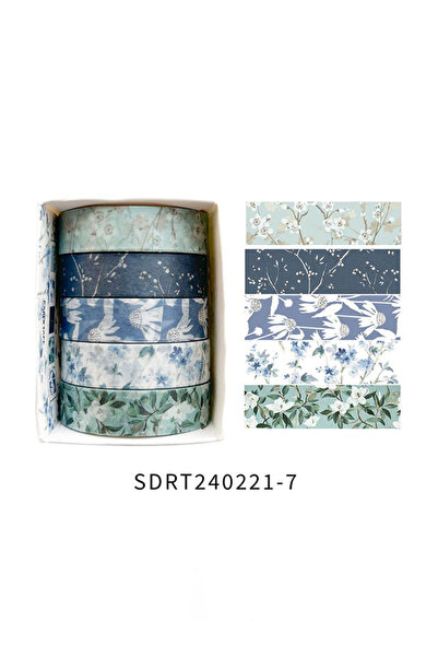 Choice 240221-1 خمس لفات من شريط واشي مزخرف برسومات زهور رومانسية، مناسب للأع...