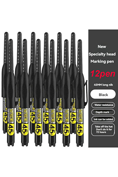 Choice 12 قلمًا أسودًا، 45 مم، مقاوم للماء، برأس طويل، قلم تحديد للثقوب العمي...