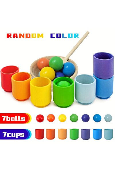 Choice كرات قوس قزح بسبعة ألوان في أكواب، ألعاب خشبية للأطفال في مرحلة ما قبل...