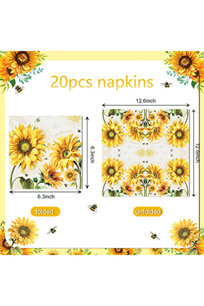 Choice 20pcs-ZJ048 20-Pack 2-Ply Sunflower Pattern Square Guest Napkins, Disp...