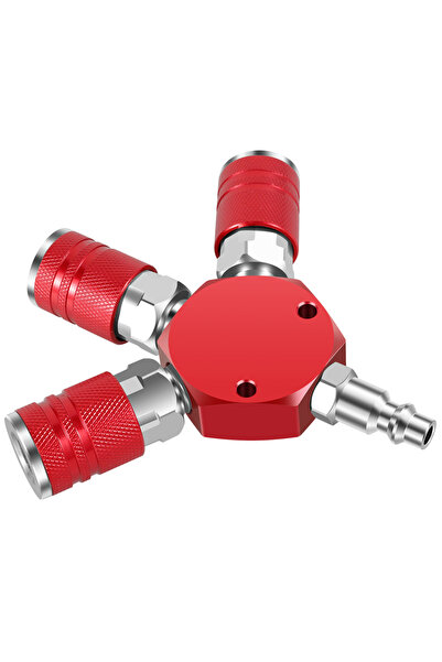 Choice مشعب هواء أحمر ثلاثي الاتجاهات مقاس 1/4 بوصة مع وصلة ومقابس، موزع هواء...