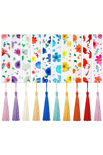 Choice ١٠ قطع من فواصل الكتب الزهرية المصنوعة من الراتنج الشفاف، فواصل كتب زه...