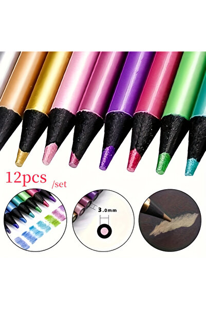 Choice مجموعة أقلام تلوين معدنية لامعة مكونة من 12 قطعة - لوازم فنية عالية ال...