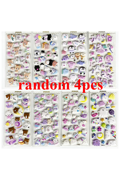 Choice مجموعة عشوائية من 4 ملصقات ثلاثية الأبعاد جديدة لطيفة برسومات كرتونية،...