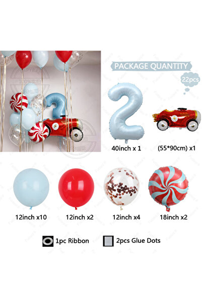 Choice مجموعة بالونات بتصميم سيارات السباق، مقاس 40 بوصة، قطعتان، 22 قطعة، مع...