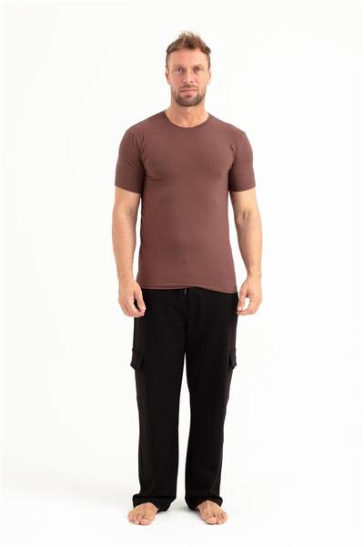 OBJE Men's Brown Combed Modal T-Shirt