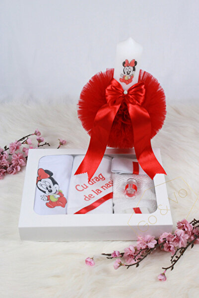 GoVo Kids Set complet trusou botez cu lumânare, Minnie/Mickey B – Trusou eleg...