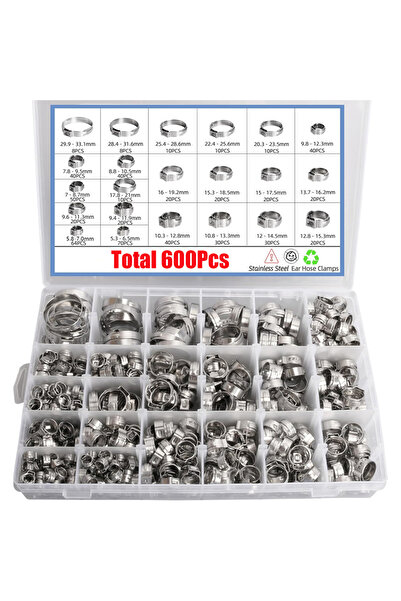 Choice 600Pcs Single Ear Hose Clamps kit 6.5-33.1mm 304 Stainless Steel Hoses...