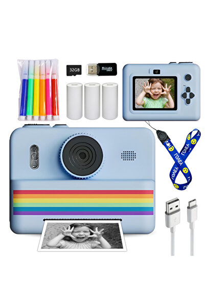 Choice كاميرا رقمية للأطفال باللون الأزرق قوس قزح مع طابعة صغيرة للطباعة الفو...