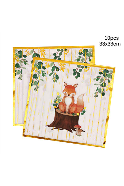 Choice ١٠ مناديل ورقية، كيس واحد، مناديل ورقية بتصميم حيوانات الغابة (ثعلب)، ...