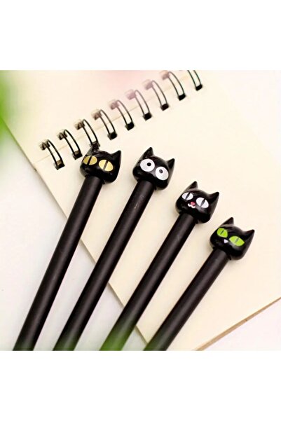 Choice ٤ قطع من أقلام التوقيع على شكل قطة معبرة، قلم جل أسود على شكل دمية قطة...