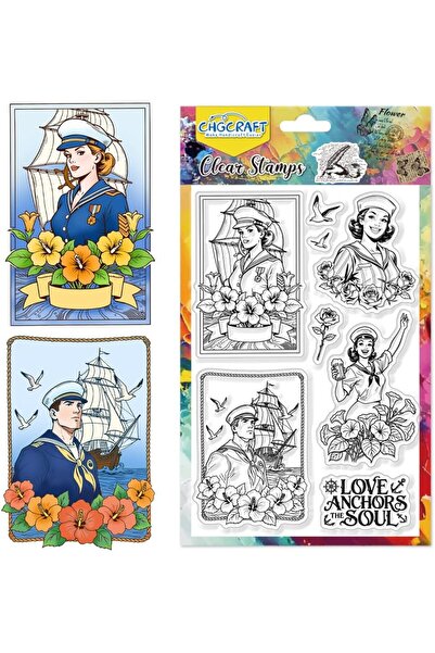 Choice AECH-28358 قطعة واحدة من طوابع شفافة بنمط زهور البحارة، طوابع نقش شفاف...