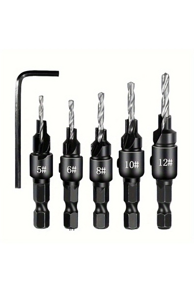 Choice1 silvery 5Pcs Hexagonal Handle Woodworking Countersunk Drill High Spee...