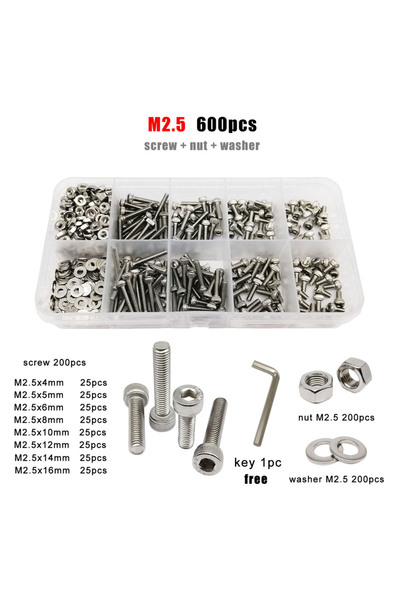 choice2 M2.5 600pcs 1 Box M1.6 M2 M2.5 M3 M4 M5 M6 M8 DIN912 304 A2 Stainless...