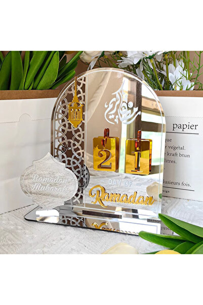 Choice تقويم رمضان الفضي الأكريليكي للعد التنازلي مع قاعدة، مبارك، هدايا إسلا...